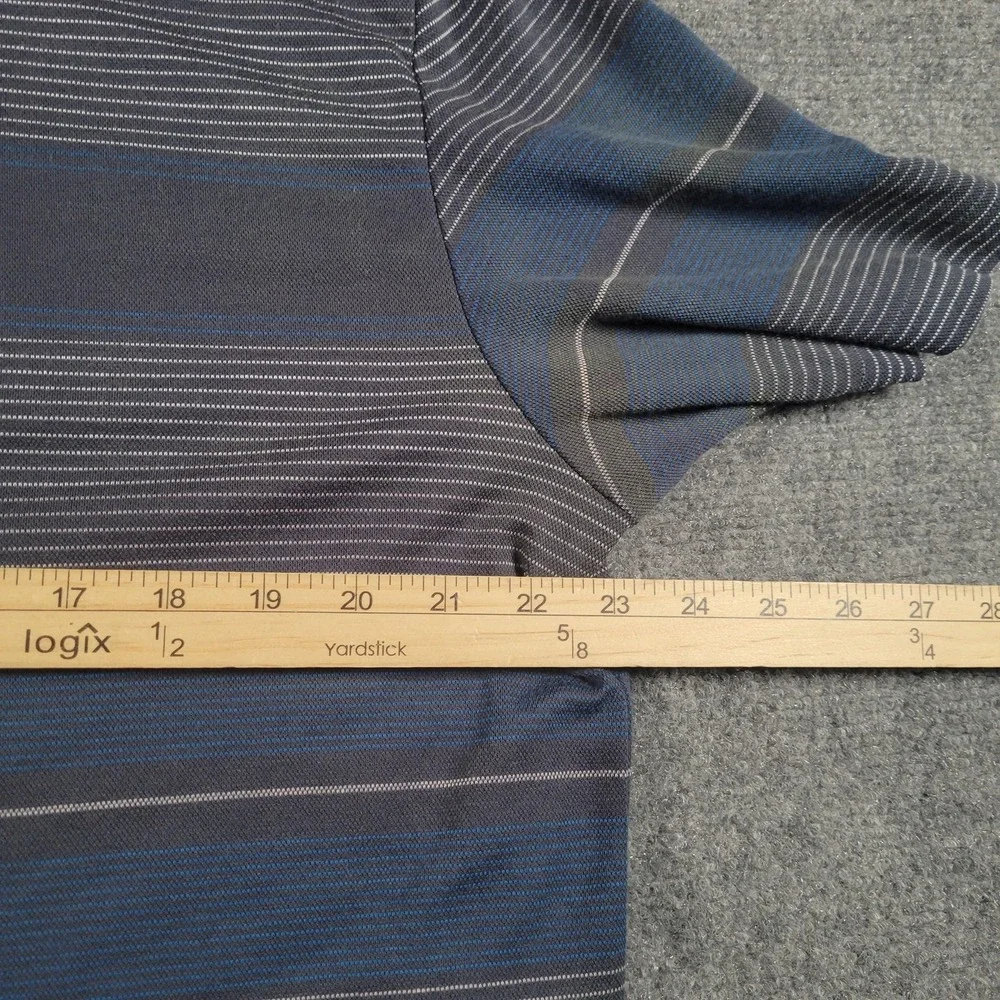 Travis Mathew Polo Shirt Mens Large‎ Blue Gray Striped Golf Pima Cotton Pocket